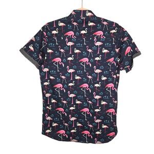 Free Planet Men's Flamingo Print Short Sleeve Button Down Shirt - NWT Size M